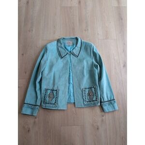 Double D Ranch Embroidered Robin's Egg (Tiffany) Blue Suede Leather Jacket Large